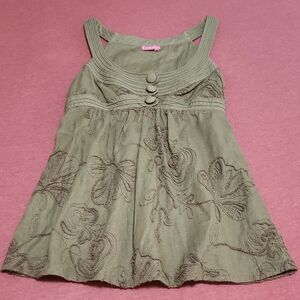 BCBGirls Olive Button-Front Embroidered Tank Top Size S